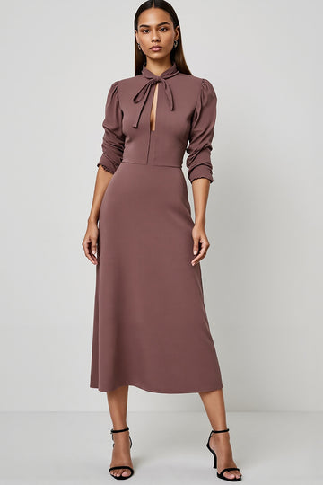 A Line Grey Purple Midi Work Dress with Hollow Out